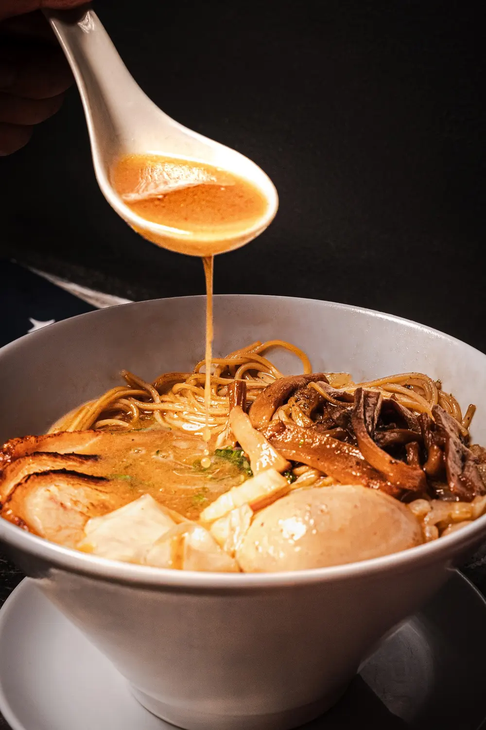Broth poured over ramen